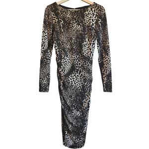 Philosophy Leopard Print Long Sleeve Ruched Bodycon Dress Women's Small